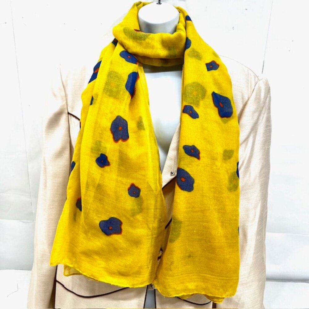 Jennifer, Scarf/wrap 72"x34"  soft cotton mixed, yellow blue dot printed (45) - Picture 3 of 7